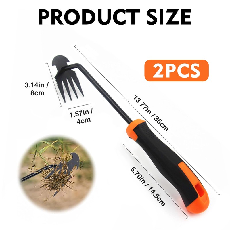 MENGLIHUALUO Weed Puller Tool 2 pcs 4 Tine Stainless Steel