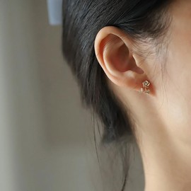 Dainty Rose Flower Stud Earrings for Women Teen Girls 925 Sterling Silver Cubic Zirconia Cartilage Tiny Small Studs Earring Elegant Crystal Birthday Jewerly Gifts Hypoallergenic (Gold)