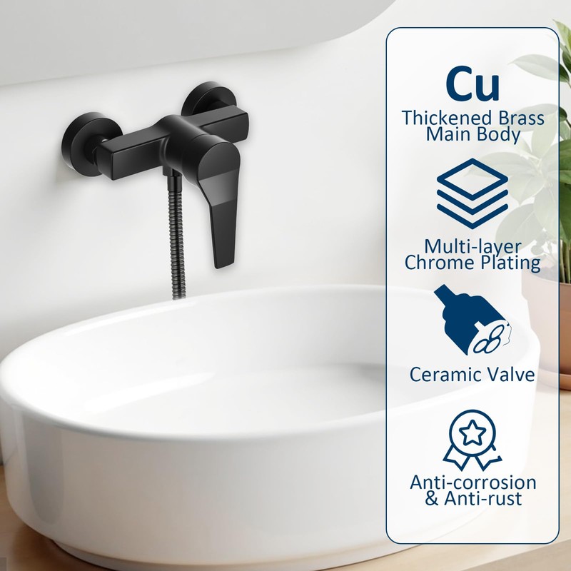 YYTECH Shower Mixer Tap Single Lever Shower Wall Mounted Surface-Mounted