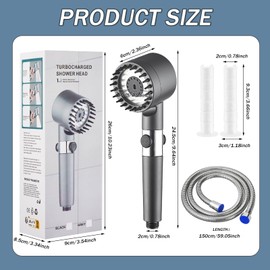 Shower Head with Filter, Hand Shower, Rain Shower, Massage Head, Water-Saving Shower Head with Hose 1.5 m, Hand Shower with 4 Jet Types, Round Shower Head, Economy Shower Head with Anti-Limescale