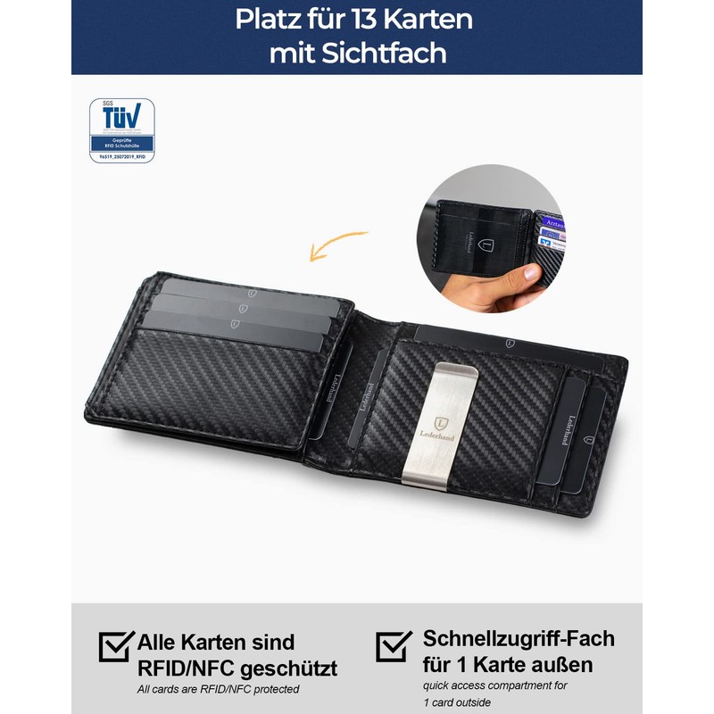 Lederhand iSlim XL - Carbon Leather Wallet with Money Clip