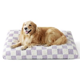 Lesure Extra Large Dog Bed-Thick Shredded Chopped Foam Pet Bed, Dog Bed Indoor with Removable Cover, Cute Modern Fuzzy Plush & Anti Slip Bottom(44x32', Purple)