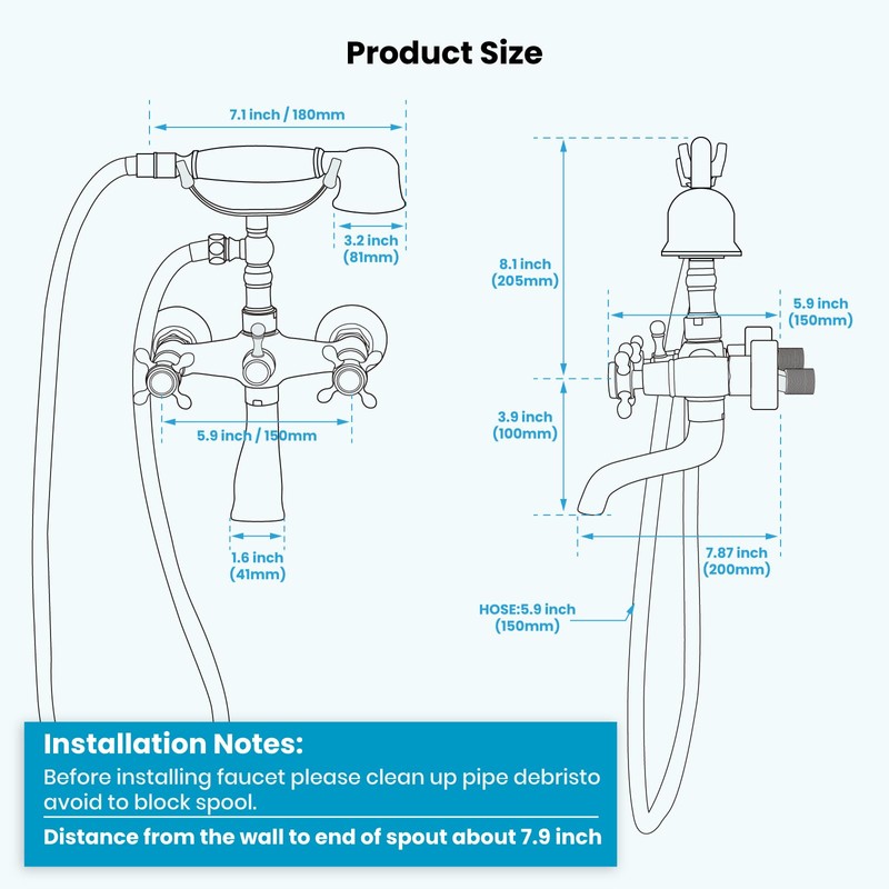 gotonovo Wall Mount Clawfoot Bathtub Faucet with HandHeld Spray and