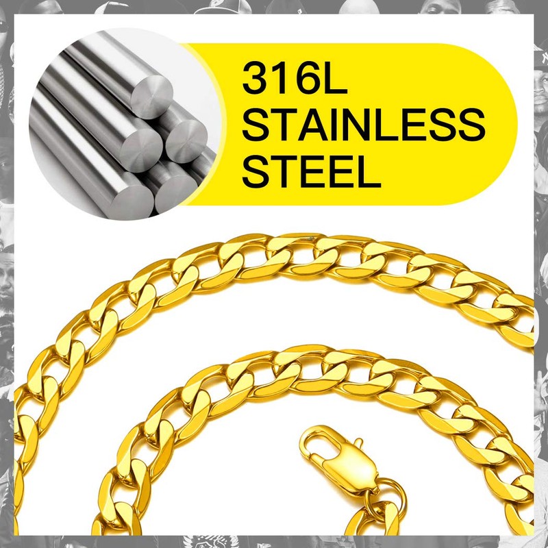 Men's, Women Gold Curb Chain Stainless Steel 18 Inches Solid