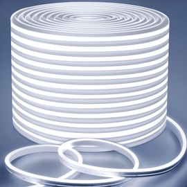 Lamomo Neon Rope Lights, 49.2ft White IP65 Waterproof LED Strip Lights, 24V 6000K Silicone 1800 LEDs Neon Lights for Indoor, Bedroom, Living Room