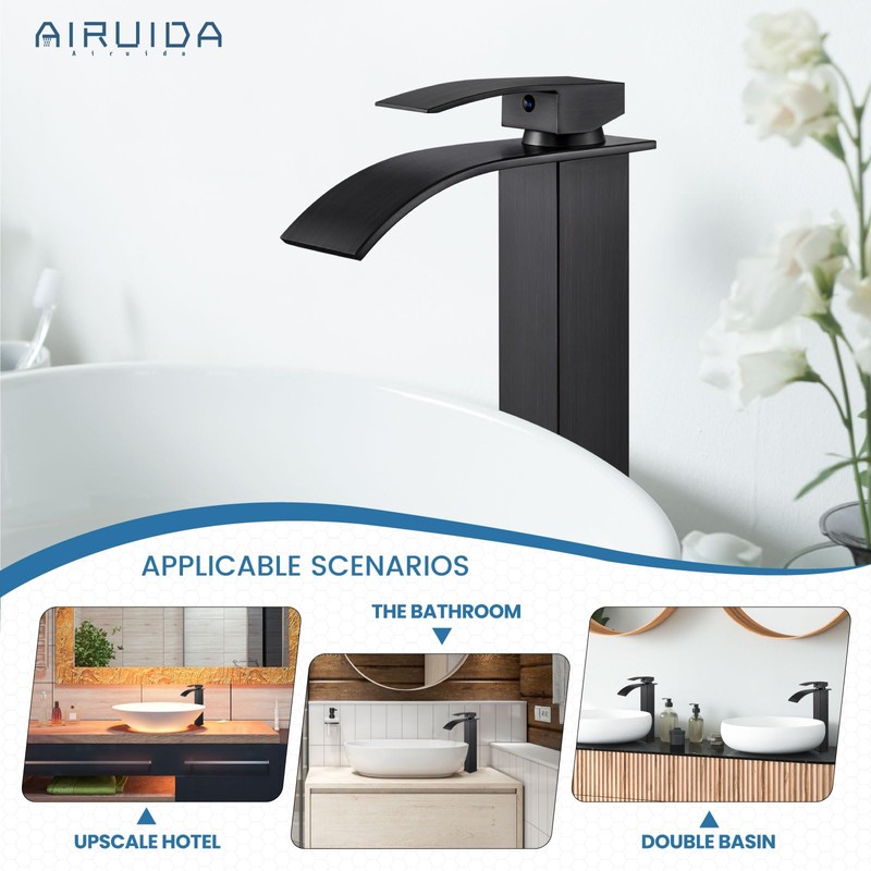 Airuida Vessel Sink Faucet Oil Rubbed Bronze Tall Waterfall Bathroom