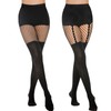 MANZI Faux Thigh High Tights Mock Suspender Pantyhose Striped Goth