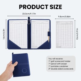 AHRLIC Leather Golf Scorecard Holder Set, Waterproof Golf Card Holder with Pencil and 2 Scorecards, Portable Foldable Design, Ideal Golf Scorecard Pocket Notebook for Men & Women, Blue