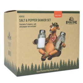 Rivers Edge Products Salt and Pepper Shakers Set, Unique Poly Resin and Glass Spice Dispenser, Novelty Kitchen Counter Decor, Funny Horse