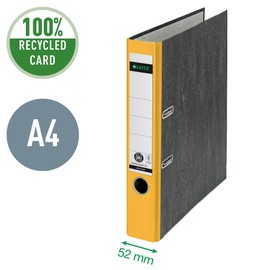 Leitz Quality Folder, The Original, Climate-Neutral, DIN A4 File Folder, Slim, 5 cm Wide, Cloudy Marble Paper, Recycled Folder, Blue Angel, with 180° Mechanism, Highest Stability, Yellow, 10505015