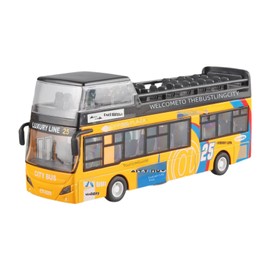 F Fityle Double Decker Bus Toy Pull Back Collectibles Model Car Doors Open Vehicle Toy City Bus for Boys Girls Children Kids, Yellow