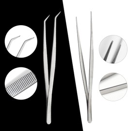 Curved Tweezers Blunt Tweezers 25cm Stainless Steel Professional Non Slip Long Straight Tweezers 2 Pack Angled Tweezers for Water Pet Coral Crafts Cooking Repair
