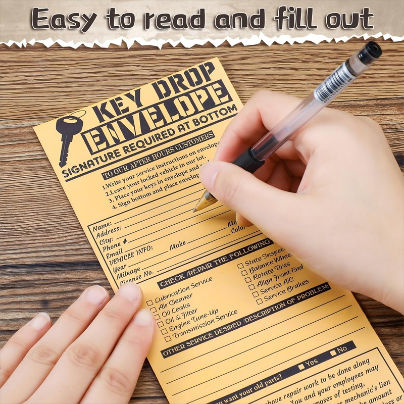 Geyee 500 Pcs Drop Key Envelopes Auto Shop Repair Service