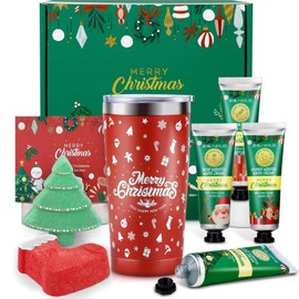 Christmas Gift Set, Christmas Gifts for Women, 7 Pieces: 4 x Christmas Hand Cream Set, 2 x Bath Bombs, 1 x Christmas Cup (600 ml), Small Gifts for Women, Colleagues, Mum, Girlfriend