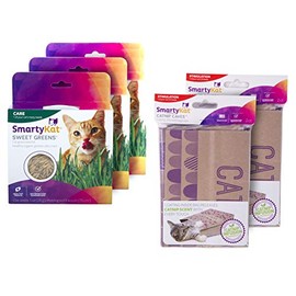 SmartyKat (5-Set Bundle) 2X Catnip Caves Infused Paper Bag Toy Hideout & x3 Sweet Greens Organic Oat Grass Seeds Grow Kit for Cats & Kittens - 5-Pack Bundle