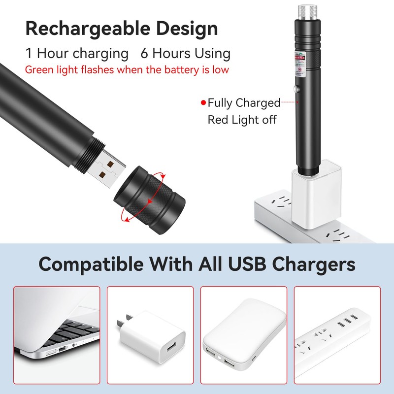 [2 Packs Green+Red Beam] Rechargeable Green & Red Beam Light
