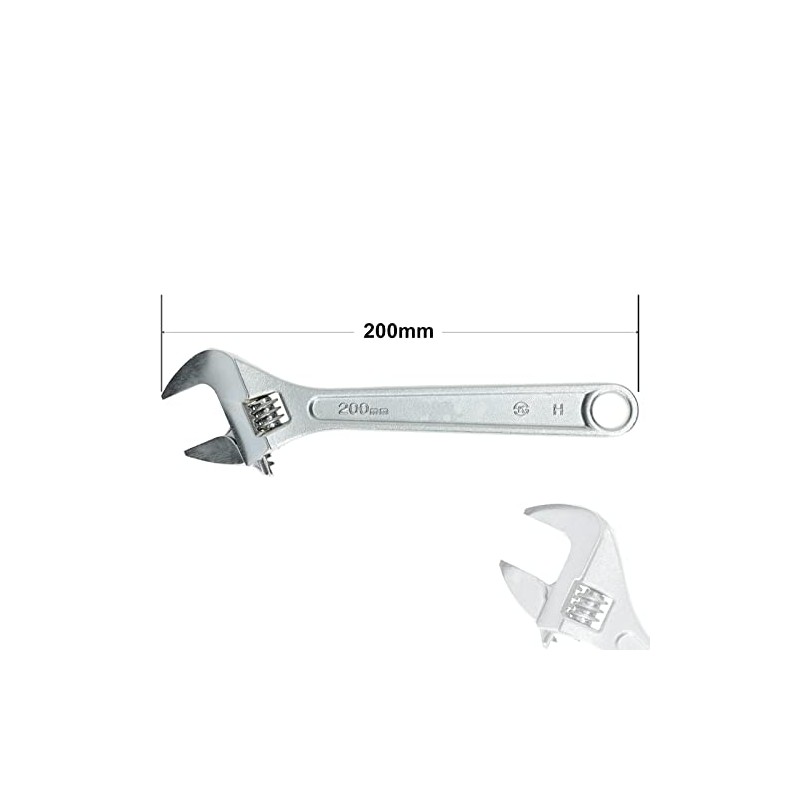Seshin Buffalo DRAAK Adjustable Wrench 8 Inch 200mm with Wide