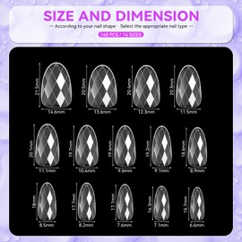 outopen 3D Diamond Shape Nail Tips 140Pcs Almond Nail Tips 14 Sizes Soft Gel Pre-Shaped Full Cover Clear Acrylic Fake Nails Press on False Nail Tips for Nail Extension Salon Manicure Home DIY