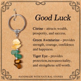 BONNY BOXX Crystal Keychain for Good Luck, Green Aventurine, Citrine & Tiger Eye Crystal Trio for Wealth, Abundance & Prosperity, Spiritual Protection Keyring for Money Attracting, Career Success