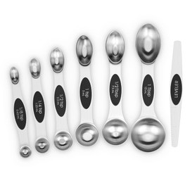 Aovchei 7 PCS Magnetic Measuring Spoons Set, Dual Sided, Stainless Steel Small Tablespoon, Teaspoons, Fits in Spice Jars, for Dry and Liquid, Black