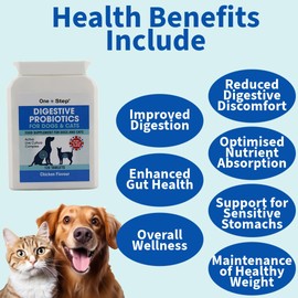 One Step: Probiotics for Dogs & Cats, 120 Tablets, Supports Gut Health, Wellness, Digestion, Immune System - Chicken Flavoured