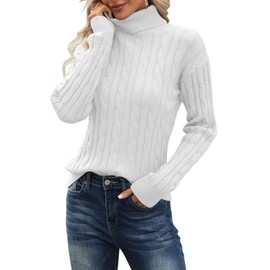 Esobo Women's Long Sleeve Turtleneck Cozy Cable Knit Fall Sweater Casual Pullover Jumper Tops (White,XX-Large)