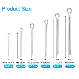 sourcing map 260Pcs 6 Sizes 304 Stainless Steel Cotter Pin Split Pin Assortment Kit, Split Cotter Fastener Clips for Household Appliances, Sports Equipment, Car Mechanics Repair (Silver)