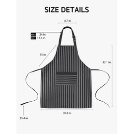 Syntus 2 Pack Adjustable Bib Apron with 3 Pockets Cooking Kitchen Aprons for Women Men Chef, Black/White Pinstripe
