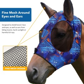 Harrison Howard Super Comfort Stretchy Fitting Horse Fly Mask with UV Protection Soft on Skin with Breathability Chic Blue Full Size