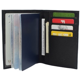 Genuine Leather USA Logo Travel Passport Card Holder Case Protector Cover Wallet (Black)