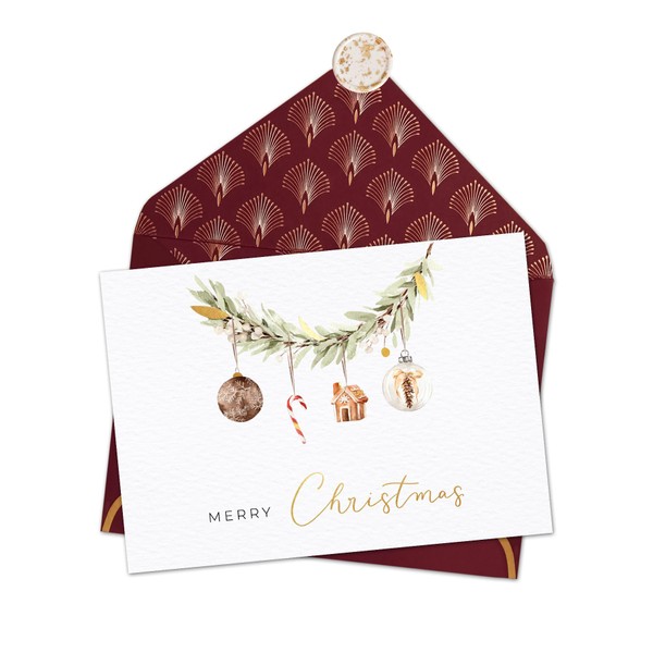 Joli Coon Carte Noël et de voeux avec enveloppe et cachet de cire - Merry Christmas - Carte de noël