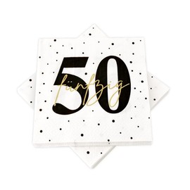 20 Napkins for 50th Birthday 33 x 33 cm White Black Gold