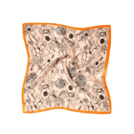 MayTree Silk Scarf, Colourful Neckerchief for Women, 100% Mulberry Silk, Square, Summer Blossom Orange, 53 x 53 cm, orange
