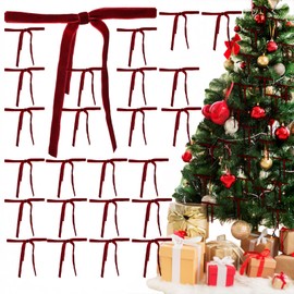 TKKEUEP 24Pcs Burgundy Velvet Ribbon Bows for Christmas Tree, Christmas Wreath Bows,Vintage Rustic Ornaments for Garland, Wreath, Gift Wrapping, Treat Bags and DIY Holiday Decorations (5" x 7")