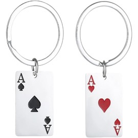 Juego de 2 llaveros de cartas de póquer de acero inoxidable, llavero de cartas de juego para mujeres y hombres, Negro -, Normal