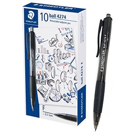 Staedtler Ballpoint Pen, 0.03 inches (0.7 mm) (F), Black Ink, Set of 10, Retractable Ballpoint Pen Ball4274