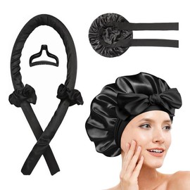 Rizos sin Calor，Rizadores de Cabello Sin Calor 5Piezas，Gorra De Seda Para Dormir，Kit de Ondas Sin Calor Con Pinzas para el Cabello y Coletero，Como Cabello Grueso, Delgado, Rizado o Recto