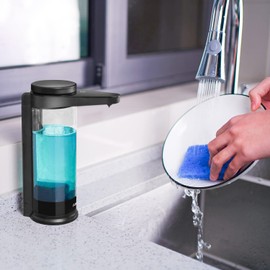 AIKE Automatic Soap Dispenser with Infrared Sensor, 500 ml, Black, Wall-Mounted Automatic Soap Dispenser with USB Charging Function, IPX7 Waterproof