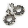Vintage Inspired Textured Circles with Hematite Crystals Drop Earrings in