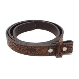 BC Belts Womens Thin Leather Belt Strap with Embossed Western Scrollwork 1" Wide with Snaps, Brown, X-Small (26-28)