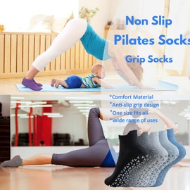 4 Pair Pilates Socks Yoga Socks with Upgarde Grips for Women,Non-Slip Grip Socks for Ballet,Hospital Anti Skid Socks for Women and Men by H HOME-MART Multicolor-A