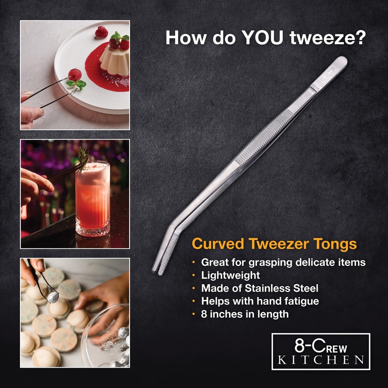 8-CREW KITCHEN Chef Tweezers - 3 Stainless Steel 8” Culinary