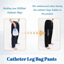 YingXue Catheter Pants for Men/Women, Urine Leg Bag Holder Pants with Dual Zippered Pockets Holding Two 2000 ml Foley Catheter Bags for Nephrostomy, Cystostomy(Black-M)