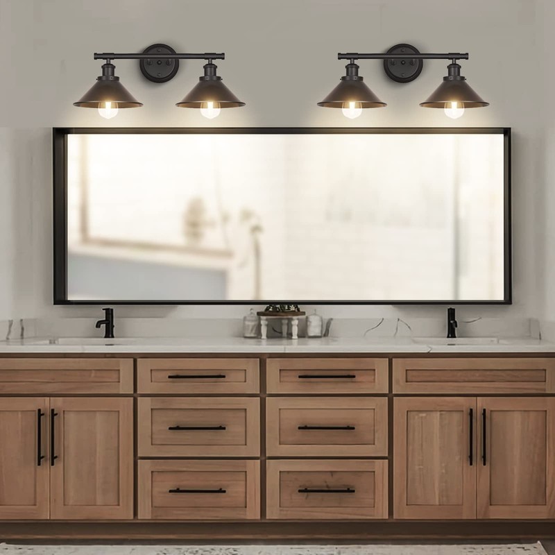 Licperron Black 2-Light Vanity Wall Sconce Lighting, Farmhouse Bathroom Wall