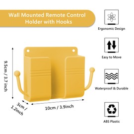 HAIJSEVR 3 Pcs Wall Mount Phone Holder, Phone Stand for Bed, Wall Mounted Shower Phone Holder Remote Control Holder with Hooks, Self-Adhesive Universal Media Organizer Storage Box