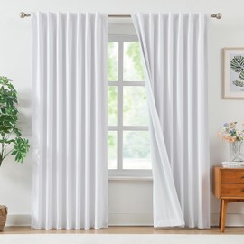 Cortinas opacas de color blanco grisáceo para sala de estar, 52 x 63 pulgadas, revestimiento trasero