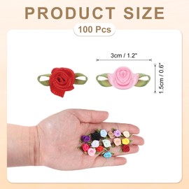 sourcing map 100 Pcs Pink/Red Ribbon Roses 5/8" x1-3/16 Mini Roses for Sewing Appliques Crafts Little Satin Bows Roses Artificial Flowers