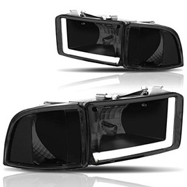 PM PERFORMOTOR Headlights Assembly Compatible with 1994-2002 Dodge Ram Pickup, Headlamps with LED DRL, Smoked Lens/Clear Corner