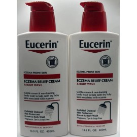 Eucerin 2PK Eucerin Eczema Relief Cream & Body Wash ~ 13.5 FL OZ EACH ~ EXP 3/26+ ~ READ