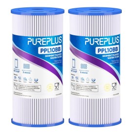 PurePlus 5 Micron 10" x 4.5" Whole House Pleated Sediment Filter for Well Water, 2PACK